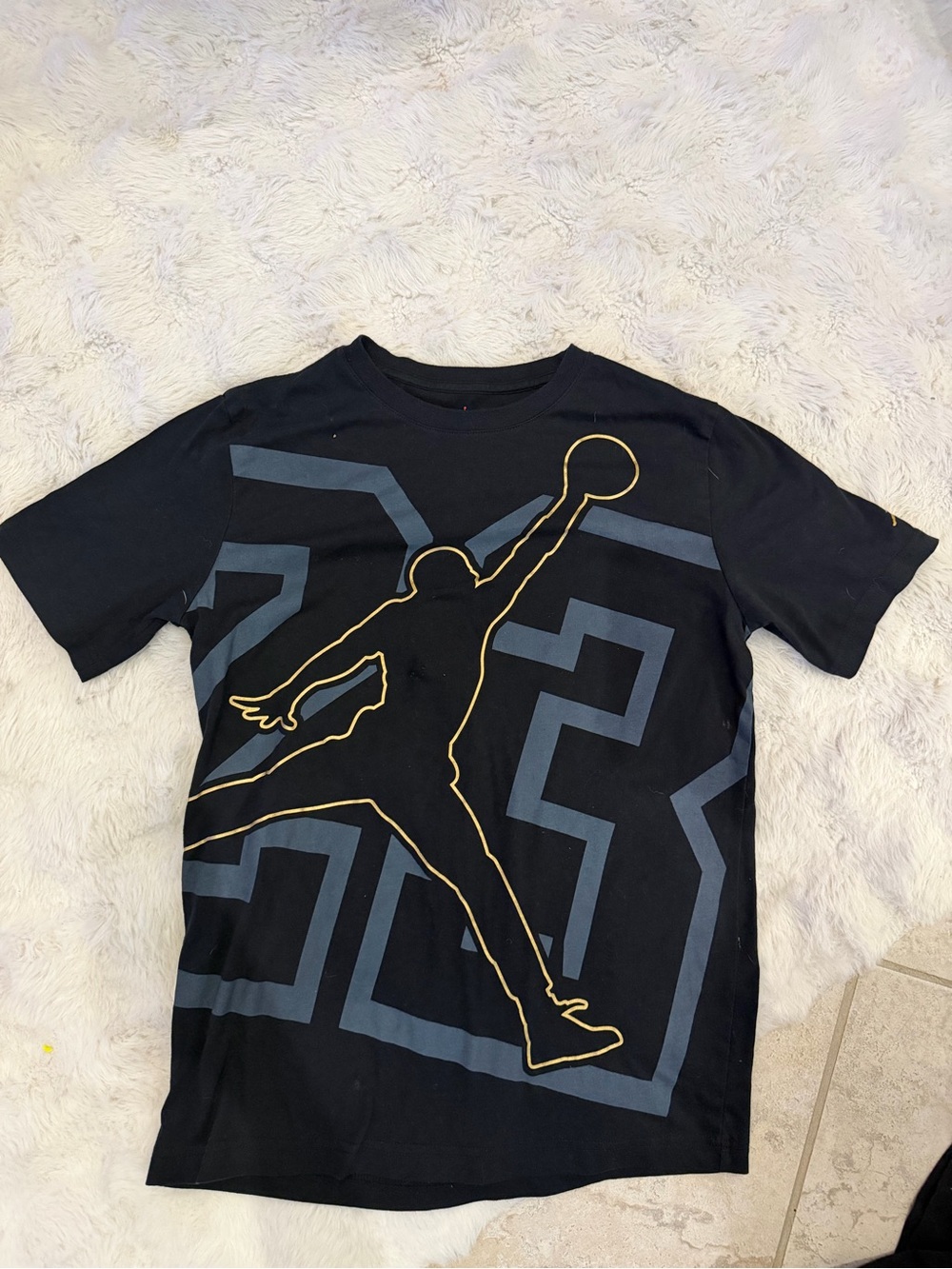 Jordan Black Short-Sleeve Tee with Gold Outline Jumpman and Gray Graphic